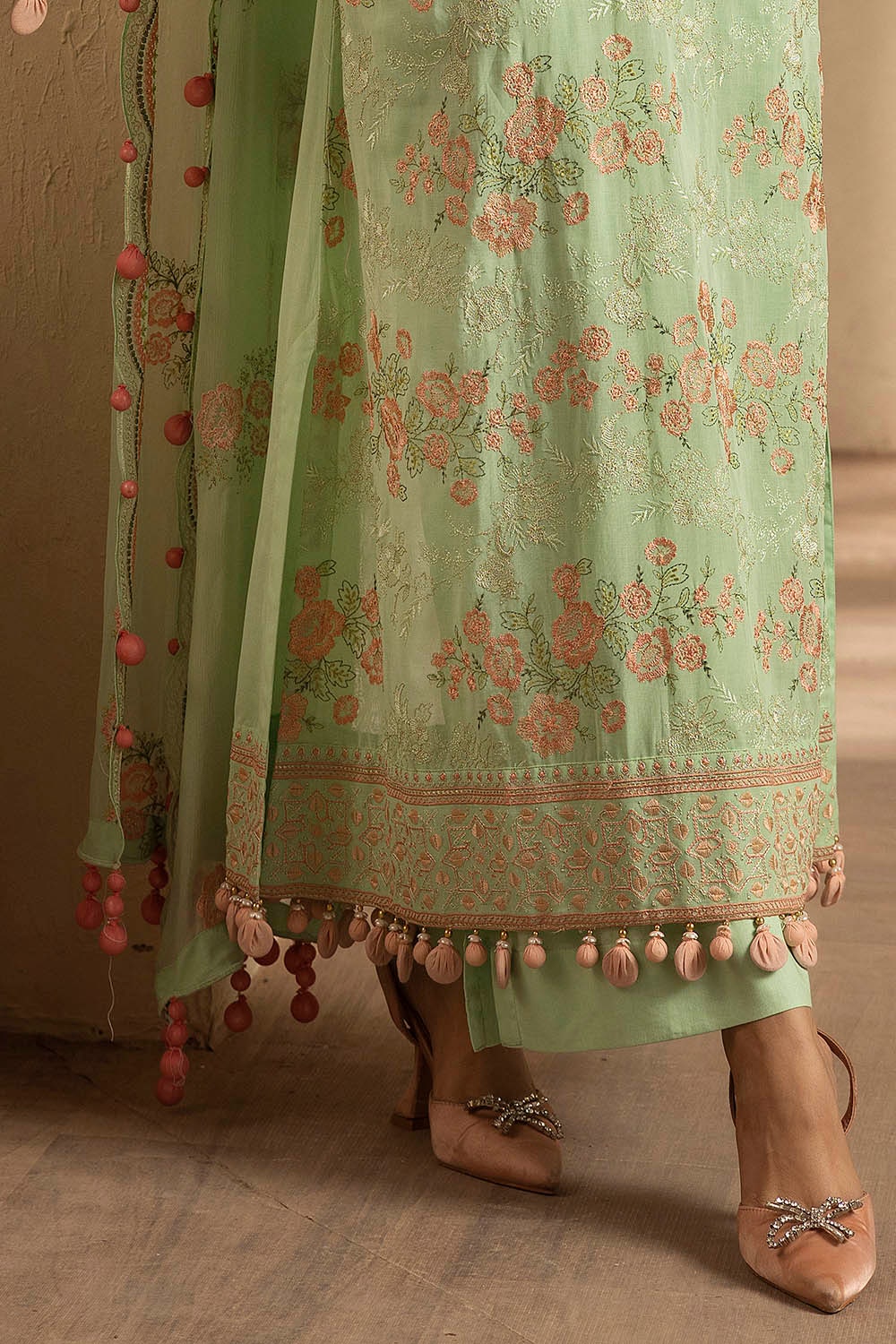 3 Piece Unstitched Embroidered Swiss Voile Suit with Embroidered Chiffon Dupatta LSV-52006