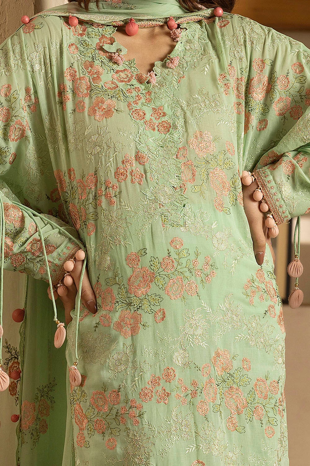 3 Piece Unstitched Embroidered Swiss Voile Suit with Embroidered Chiffon Dupatta LSV-52006