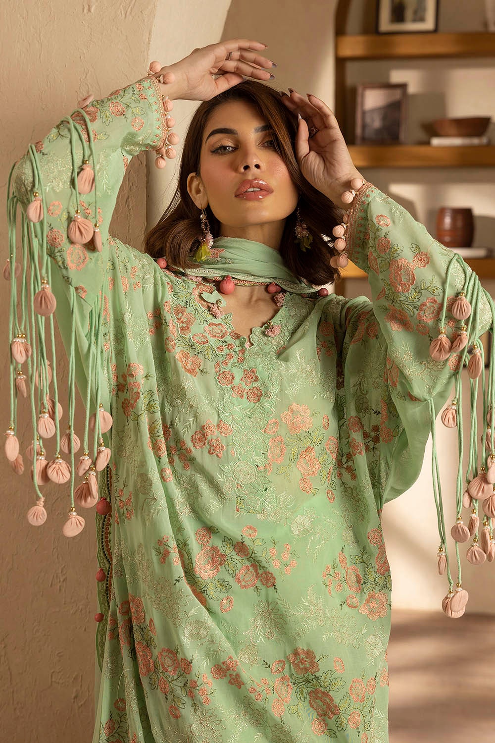 3 Piece Unstitched Embroidered Swiss Voile Suit with Embroidered Chiffon Dupatta LSV-52006