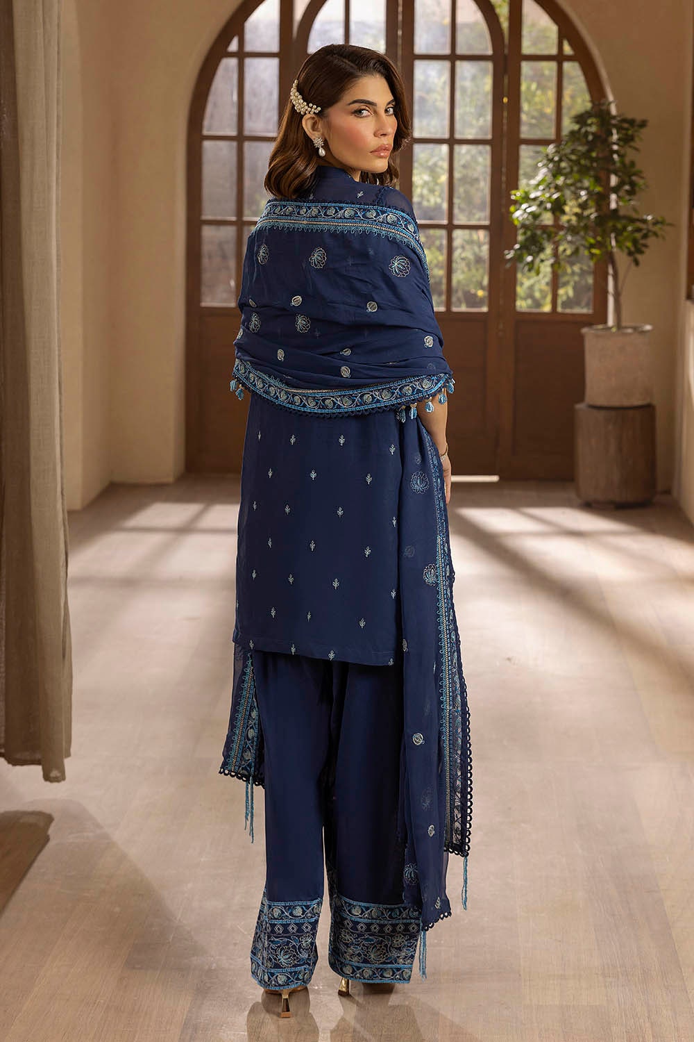 3 Piece Unstitched Embroidered Swiss Voile Suit with Embroidered Chiffon Dupatta LSV-52019