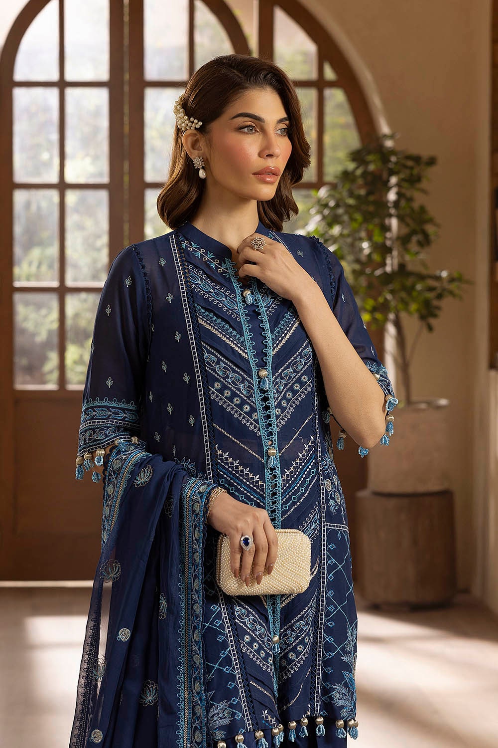 3 Piece Unstitched Embroidered Swiss Voile Suit with Embroidered Chiffon Dupatta LSV-52019