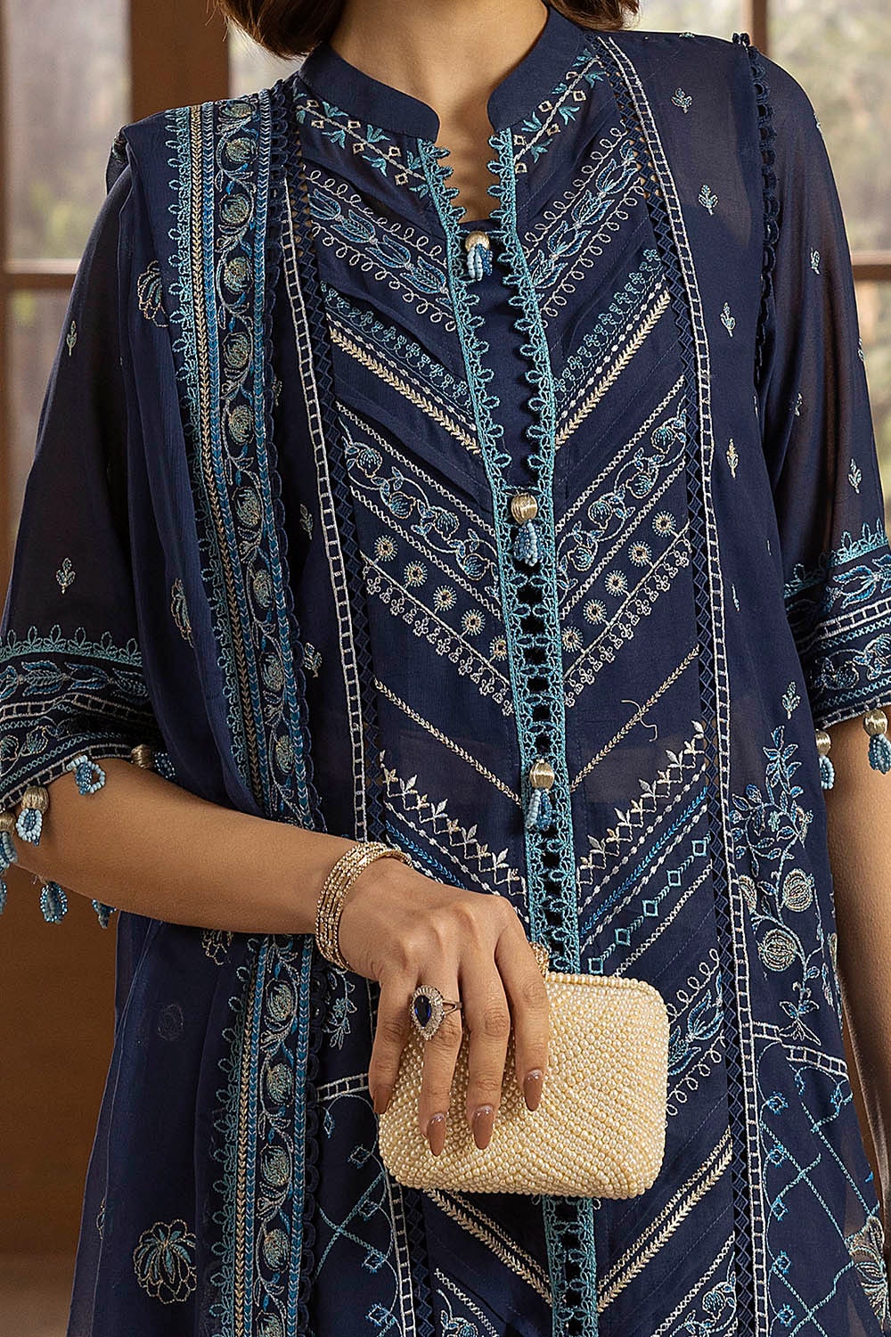 3 Piece Unstitched Embroidered Swiss Voile Suit with Embroidered Chiffon Dupatta LSV-52019