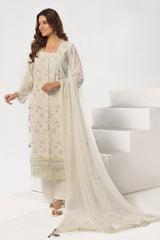 3 Piece Unstitched Embroidered Swiss Voile Suit with Embroidered Chiffon Dupatta with Lace LSV-52017