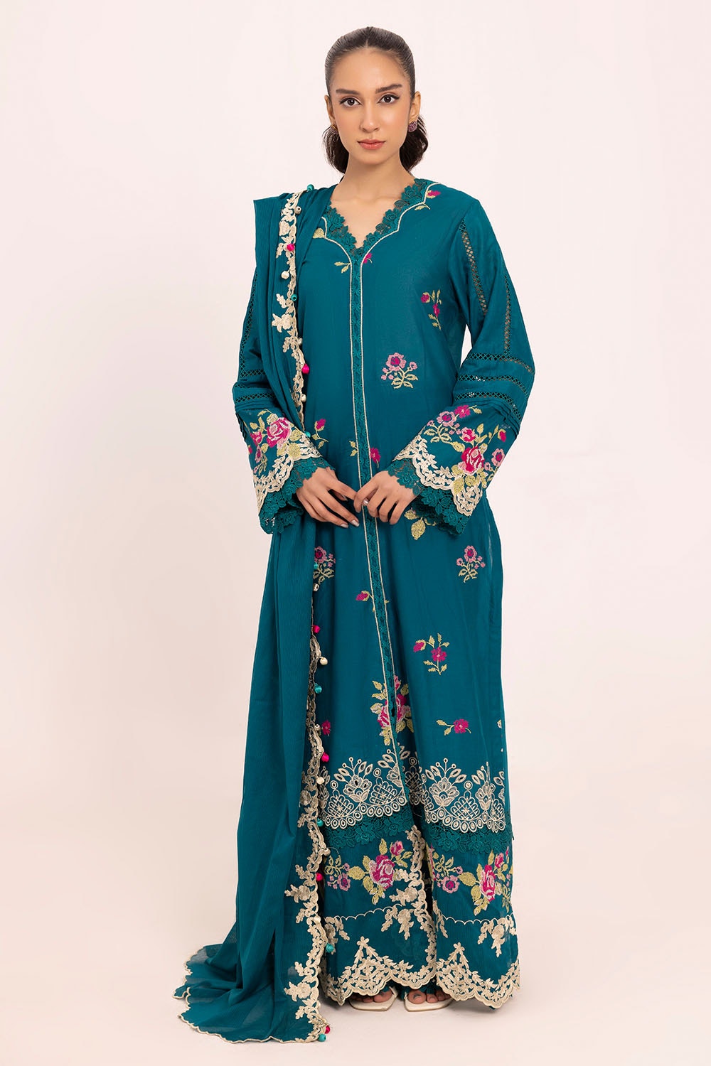 3 Piece Unstitched Embroidered Lawn Suit with Embroidered Denting Lawn Dupatta DN-52010