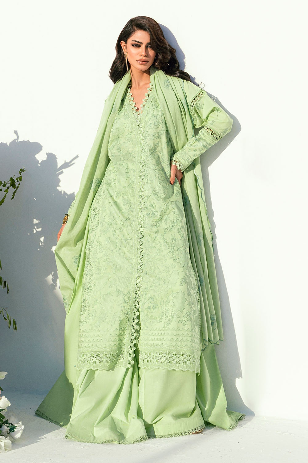 3 Piece Unstitched Embroidered Lawn Suit with Embroidered Denting Lawn Dupatta DN-52018