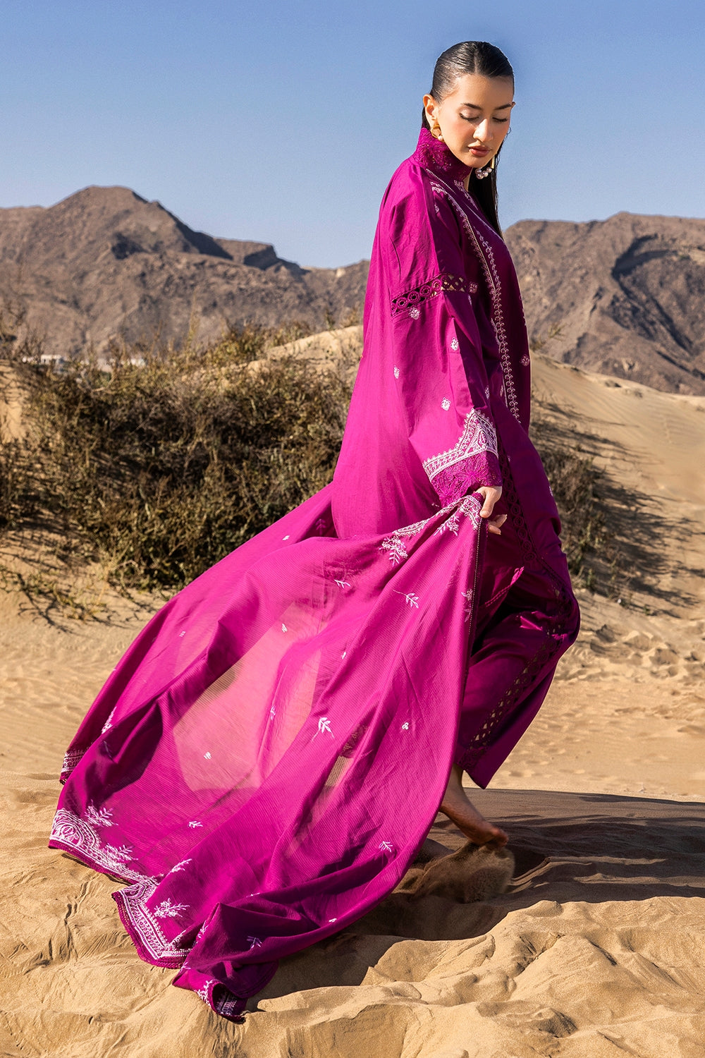 3 Piece Unstithed Embroidered Lawn Suit with Embroidered Denting Lawn Dupatta DN-52014