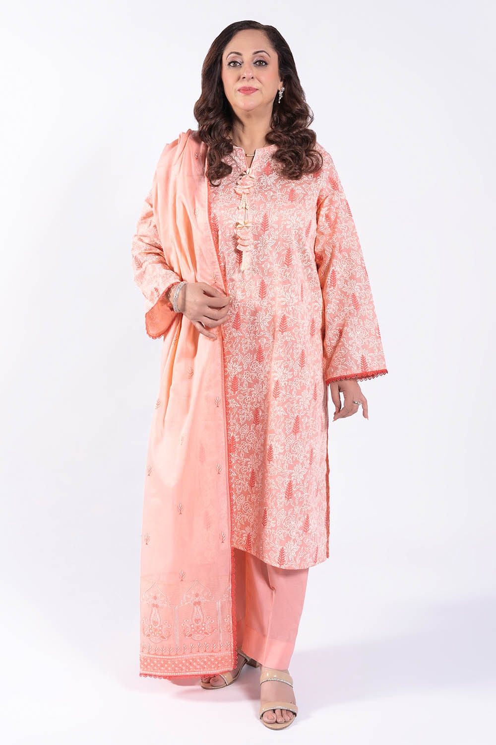 3 Piece Unstitched Lacquer Printed Lawn Suit with Embroidered Denting Lawn Dupatta DN-52002