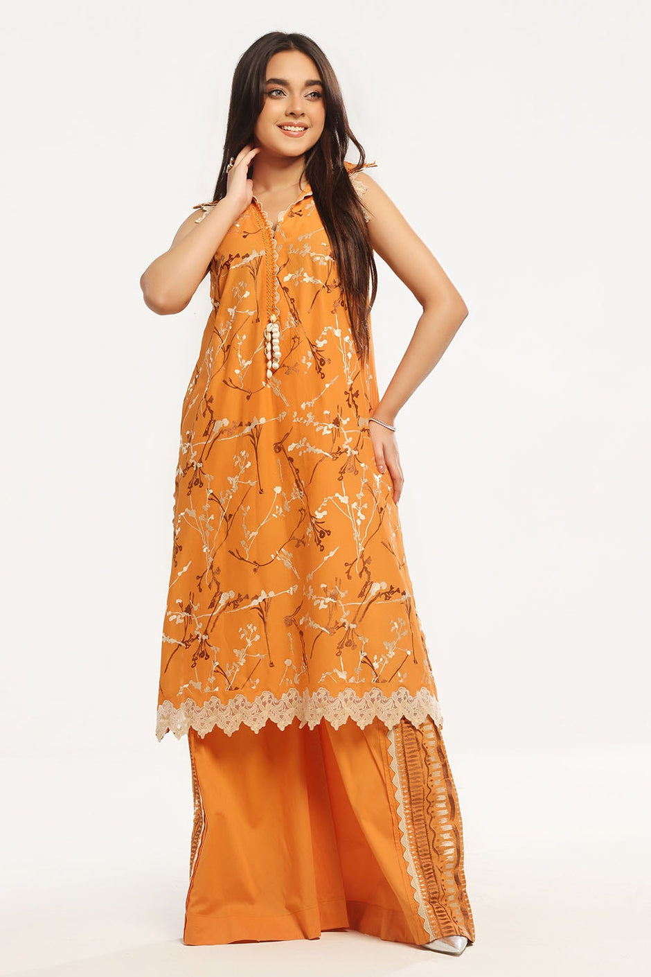 2 Piece Unstitched Embroidered Lawn Shirt with Dyed Trouser