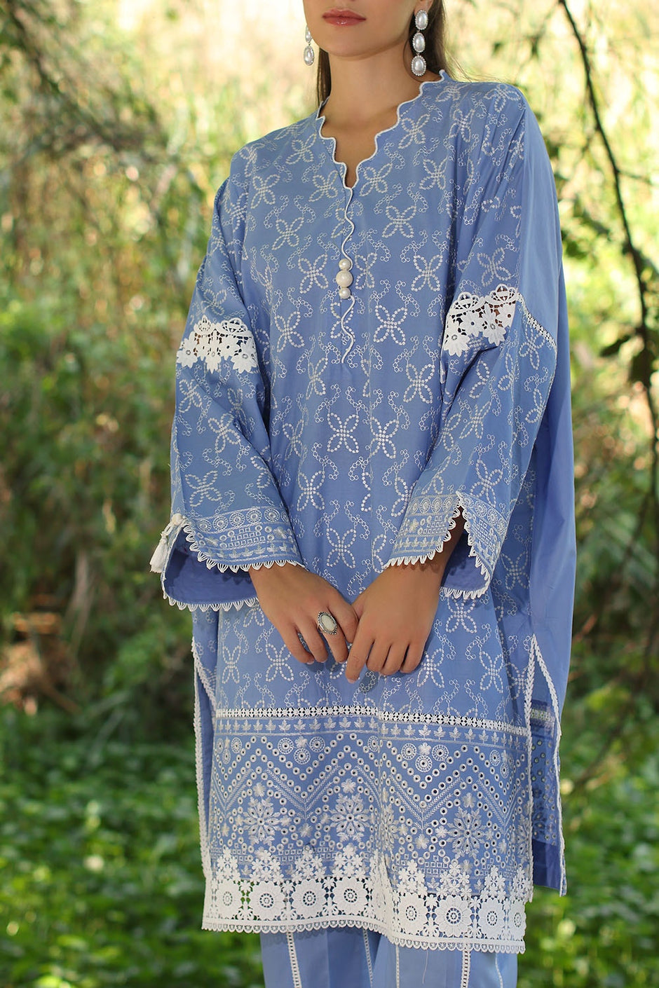 2 Piece Unstitched Embroidered Lawn Shirt with Dyed Trouser