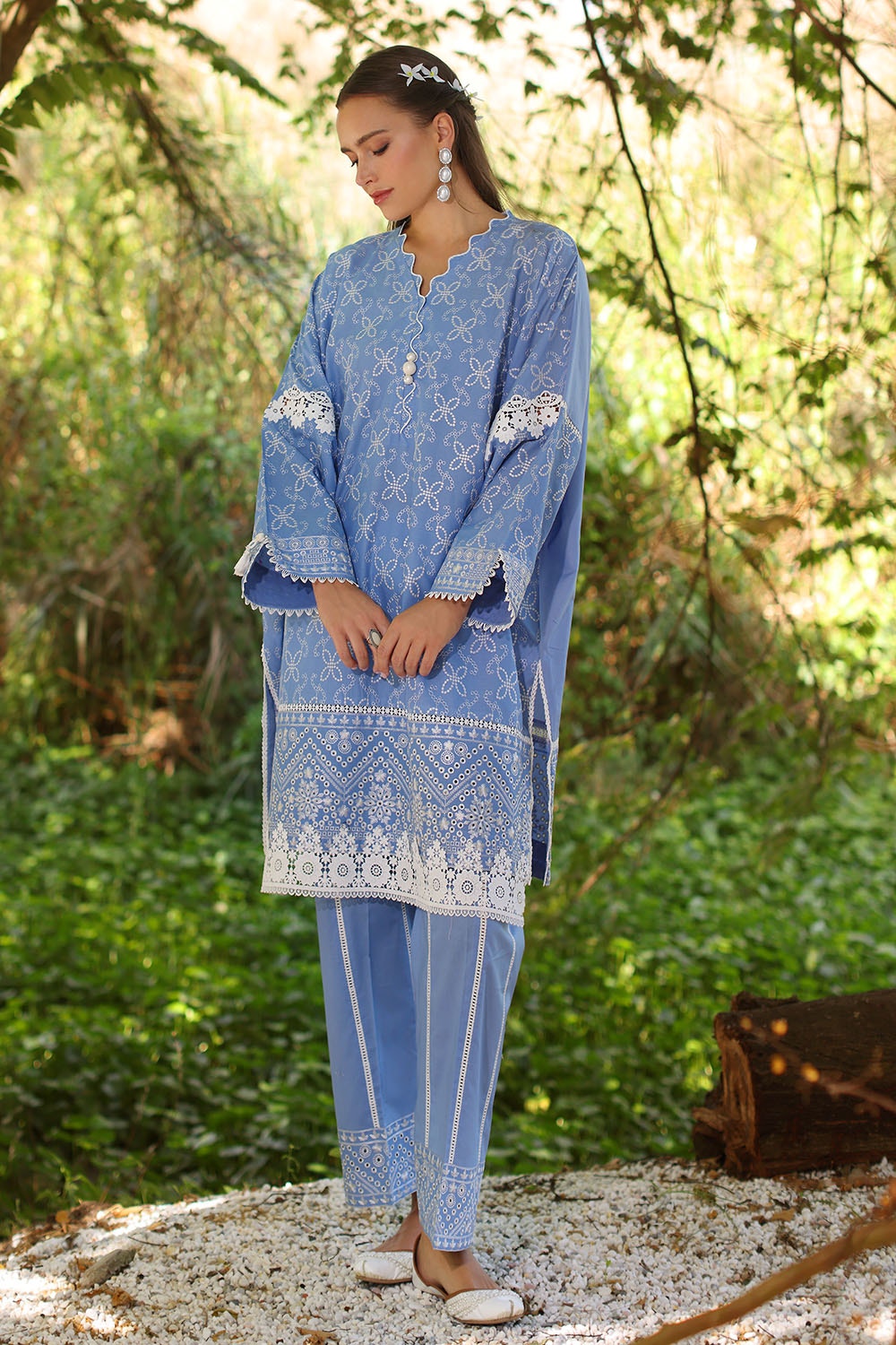 2 Piece Unstitched Embroidered Lawn Shirt with Dyed Trouser