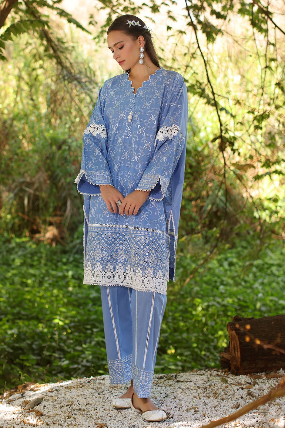 2 Piece Unstitched Embroidered Lawn Shirt with Dyed Trouser