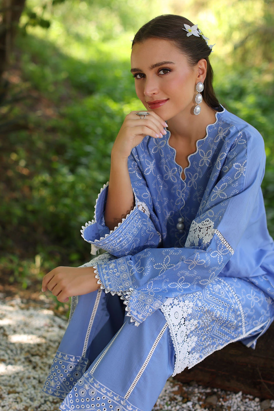 2 Piece Unstitched Embroidered Lawn Shirt with Dyed Trouser