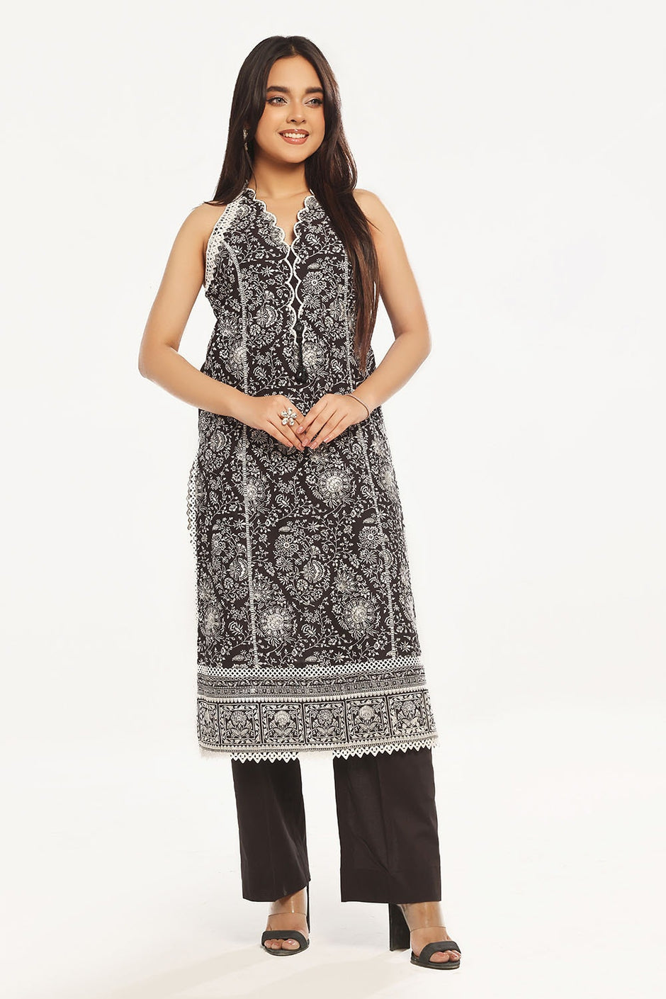 2 Piece Unstitched Embroidered Lawn Shirt with Dyed Trouser