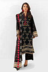 3 Piece Unstitched Embroidered Jacquard Suit with Embroidered Jacquard Dupatta FE-52106
