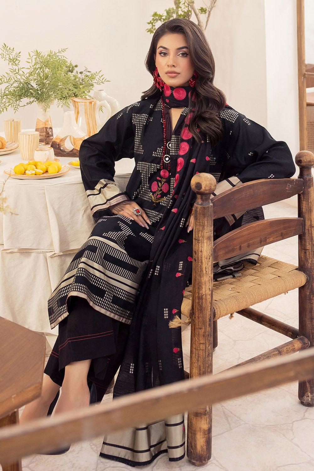 3 Piece Unstitched Embroidered Jacquard Suit with Embroidered Jacquard Dupatta FE-52106