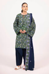 3 Piece Unstitched Printed Khaddar Shirt with Embroidered Khaddar Dupatta K-52004