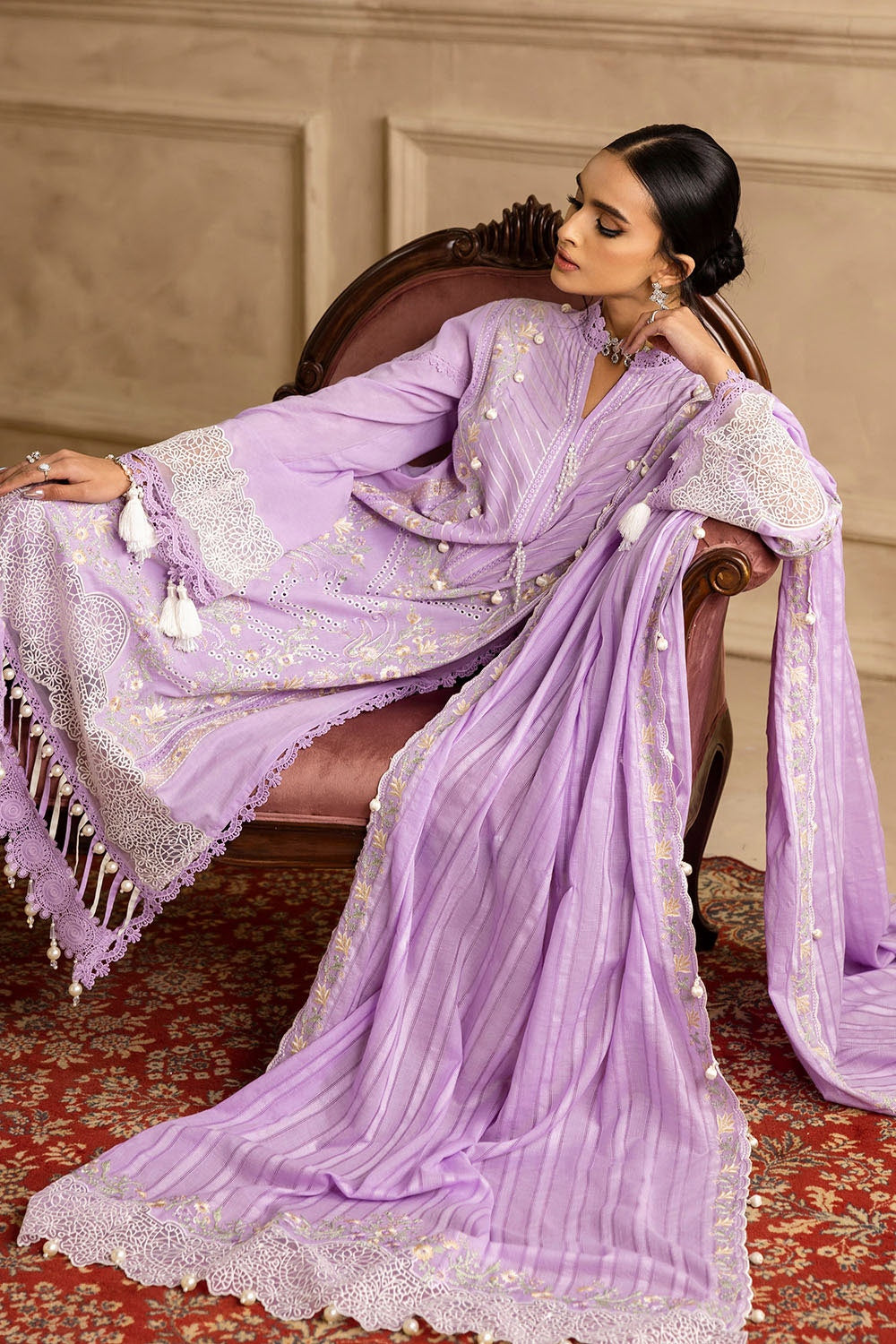 3 Piece Unstitched Embroidered Lawn Suit with Embroidered Leno Dupatta PM-52034