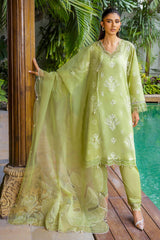 3 Piece Unstitched Lacquer Printed Lawn Suit with Embroidered Organza Dupatta OG-52001