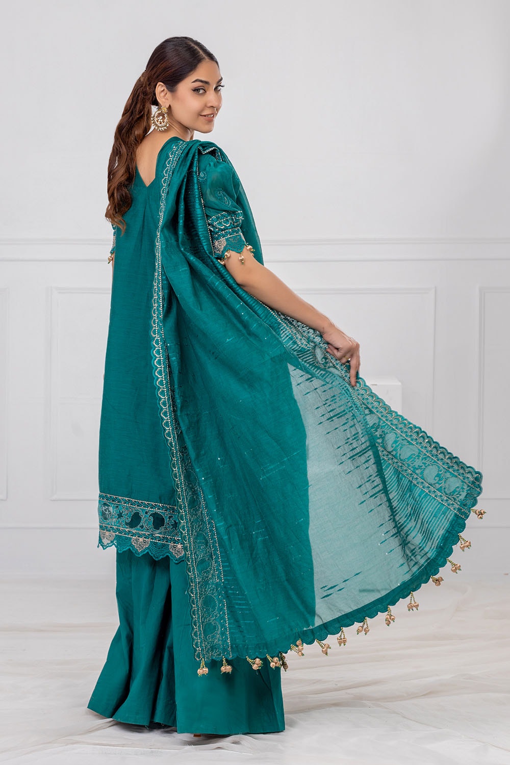 3 Piece Unstitched Embroidered Paper Cotton Suit with Embroidered Paper Cotton Dupatta FE-52032