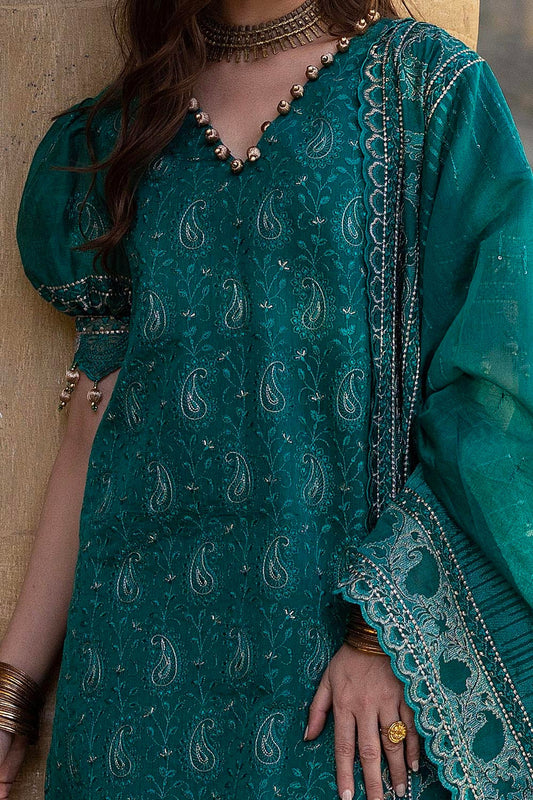 3 Piece Unstitched Embroidered Paper Cotton Suit with Embroidered Paper Cotton Dupatta FE-52032