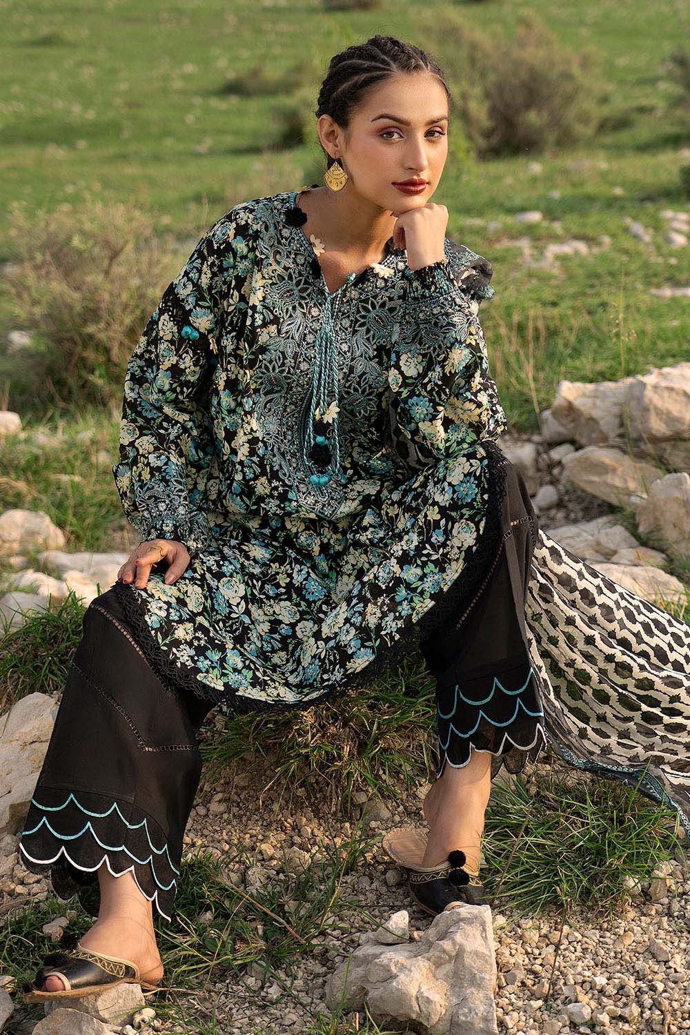 3 Piece Unstitched Printed Lawn Suit with Embroidered Chiffon Dupatta BM-52045