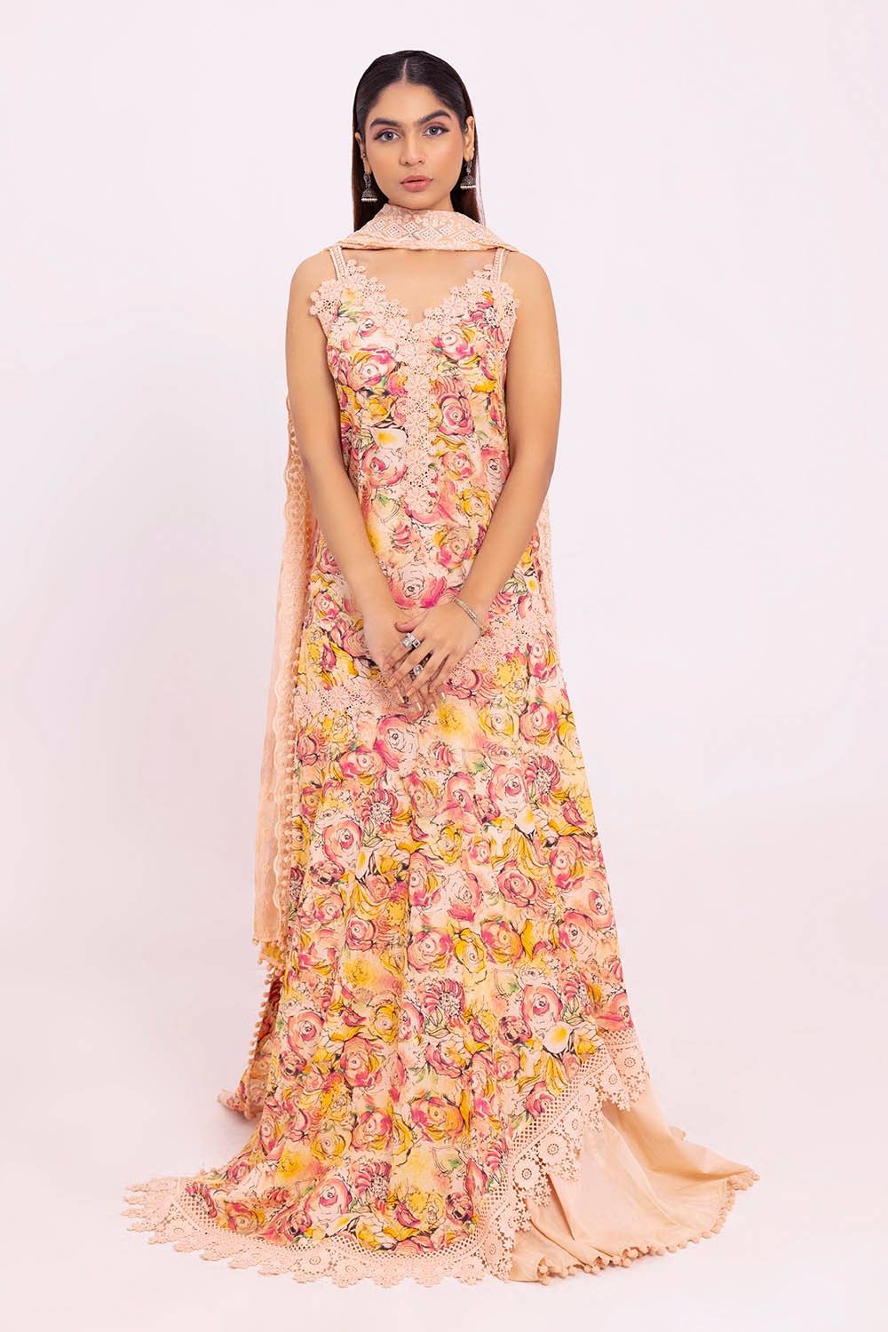 3 Piece Unstitched Printed Lawn Suit with Embroidered Chiffon Dupatta BCT-52016