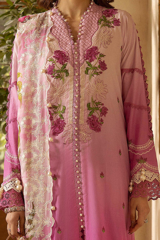 3 Piece Unstitched Embroidered Lawn Suit with Embroidered Chiffon Dupatta BM-52014