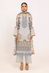 3 Piece Unstitched Embroidered Printed Lawn Suit with Embroidered Printed Chiffon Dupatta BCT-52014