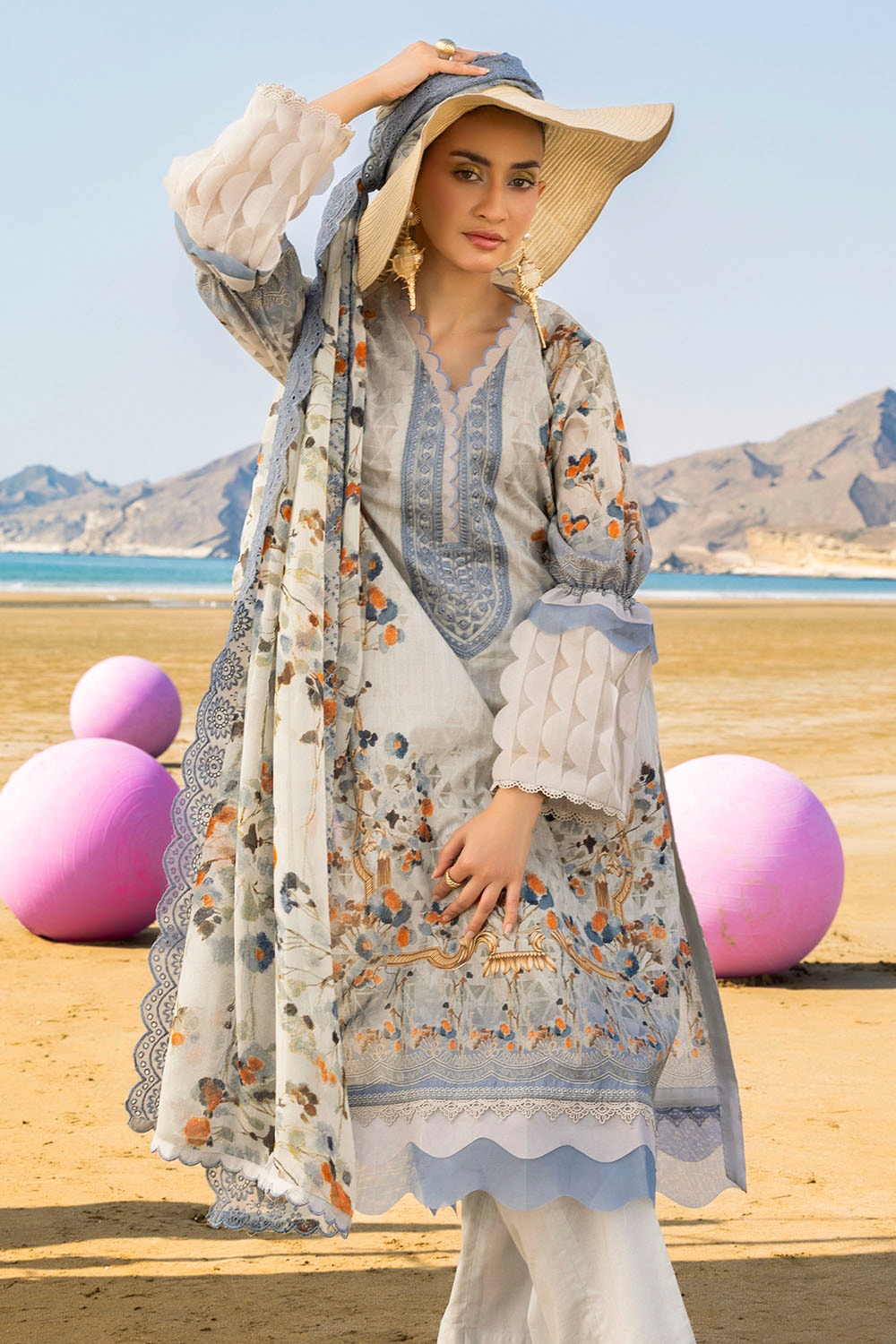 3 Piece Unstitched Embroidered Printed Lawn Suit with Embroidered Printed Chiffon Dupatta BCT-52014