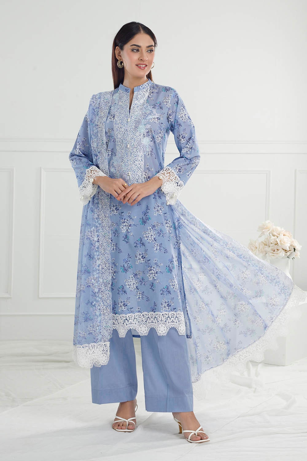 3 Piece Unstitched Embroidered Printed Lawn Suit with Embroidered Printed Chiffon Dupatta PR-52009