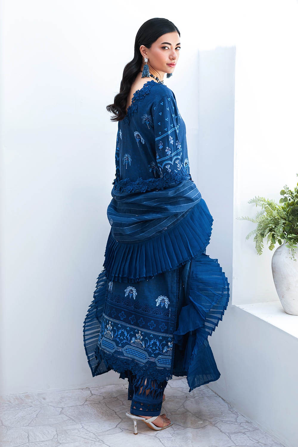 3 Piece Unstitched Embroidered Paper Cotton Self Jacquard Suit with Zari Stripe Dupatta FE-52004