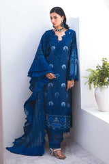 3 Piece Unstitched Embroidered Paper Cotton Self Jacquard Suit with Zari Stripe Dupatta FE-52004