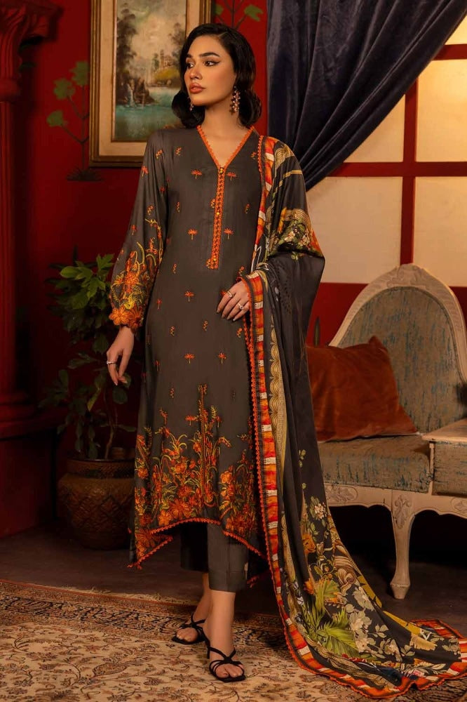 3 Piece Embroidered Linen Unstitched Suit with Digital Printed Linen Dupatta LT-32005