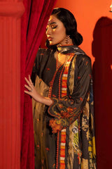 3 Piece Embroidered Linen Unstitched Suit with Digital Printed Linen Dupatta LT-32005