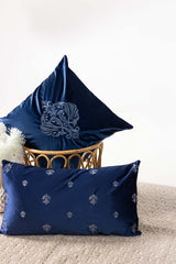 Essential Navy Velvet Embroidered Deck Cushion Cover