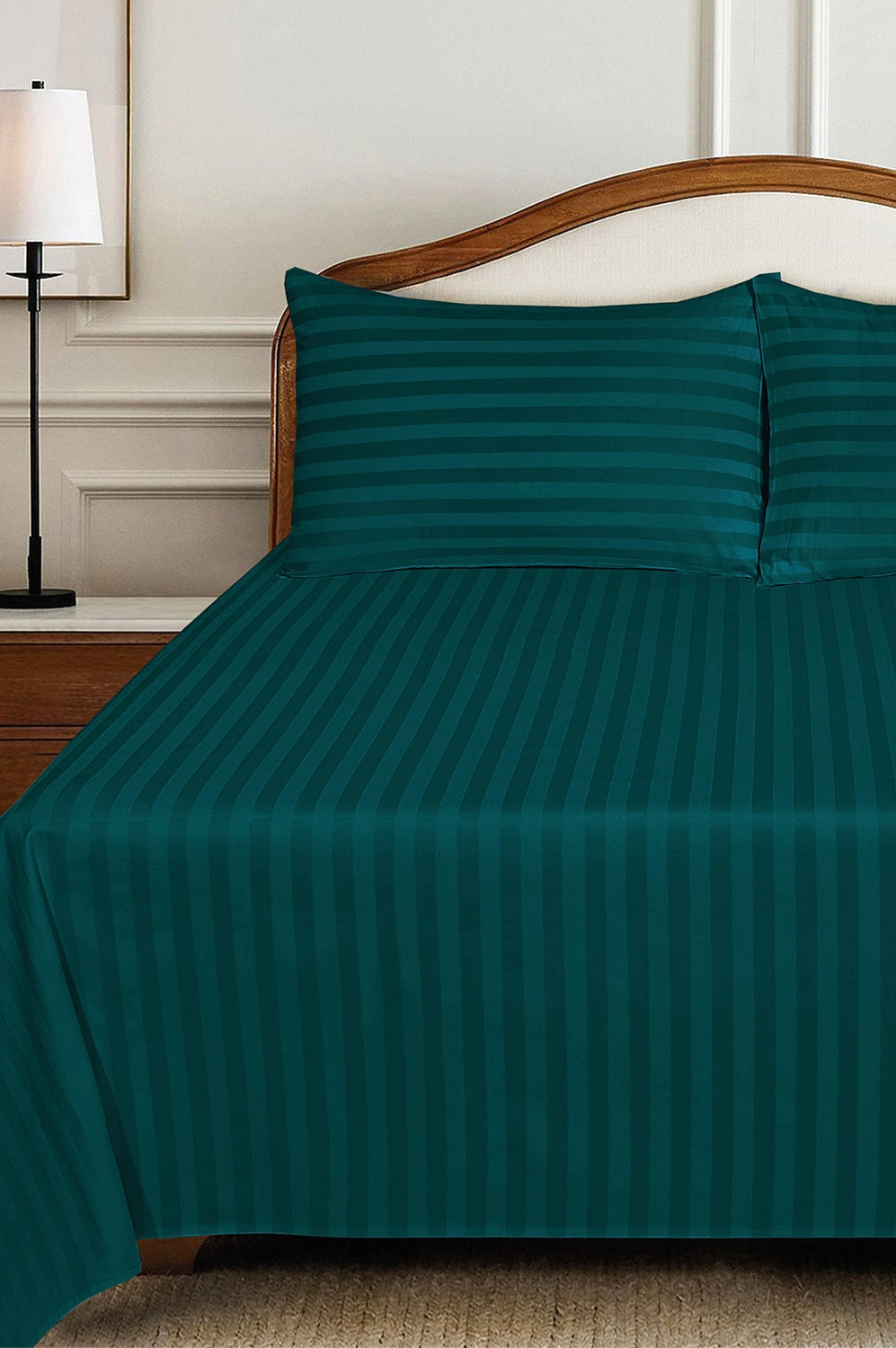 Evergreen Stripe Satin T-250 Bedsheet Set