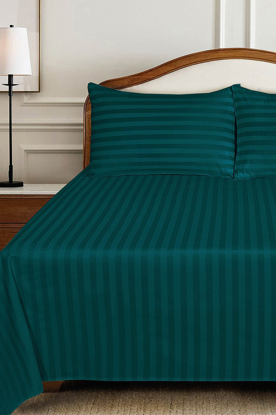 Evergreen Stripe Satin T-250 Bedsheet Set