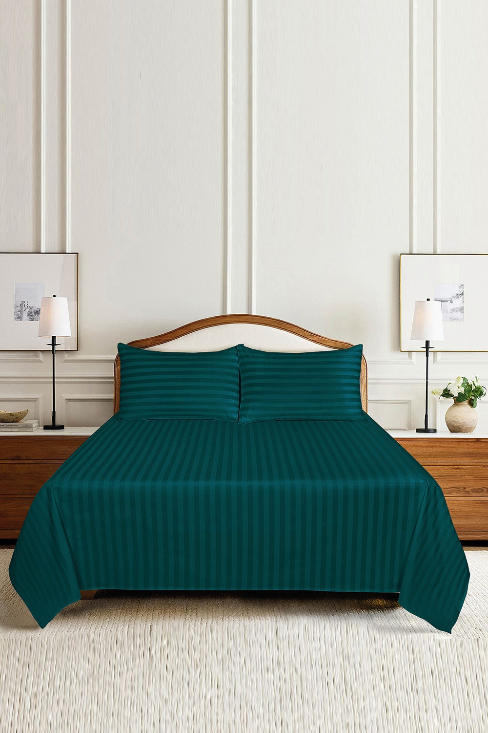 Evergreen Stripe Satin T-250 Bedsheet Set