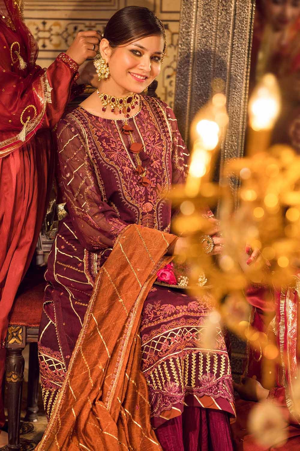 3 Piece Embroidered Khaddi Net Unstitched Suit with Gota and Sequins Embroidered Dupatta