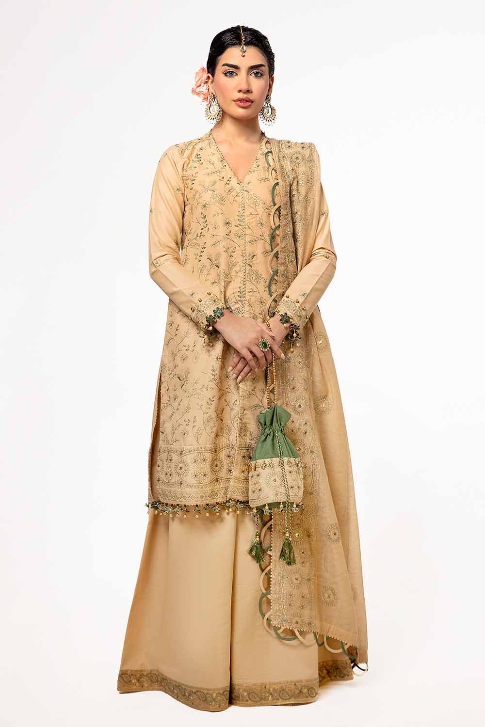 3 Piece Unstitched Embroidered Lawn Suit with Embroidered Jacquard Dupatta