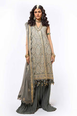 3 Piece Unstitched Embroidered Chiffon Suit with Zari Sequins Embroidered Chiffon Dupatta FE-42013