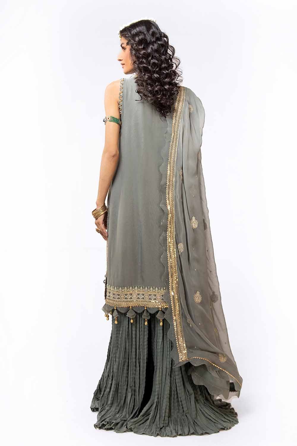 3 Piece Unstitched Embroidered Chiffon Suit with Zari Sequins Embroidered Chiffon Dupatta FE-42013