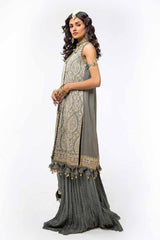 3 Piece Unstitched Embroidered Chiffon Suit with Zari Sequins Embroidered Chiffon Dupatta FE-42013