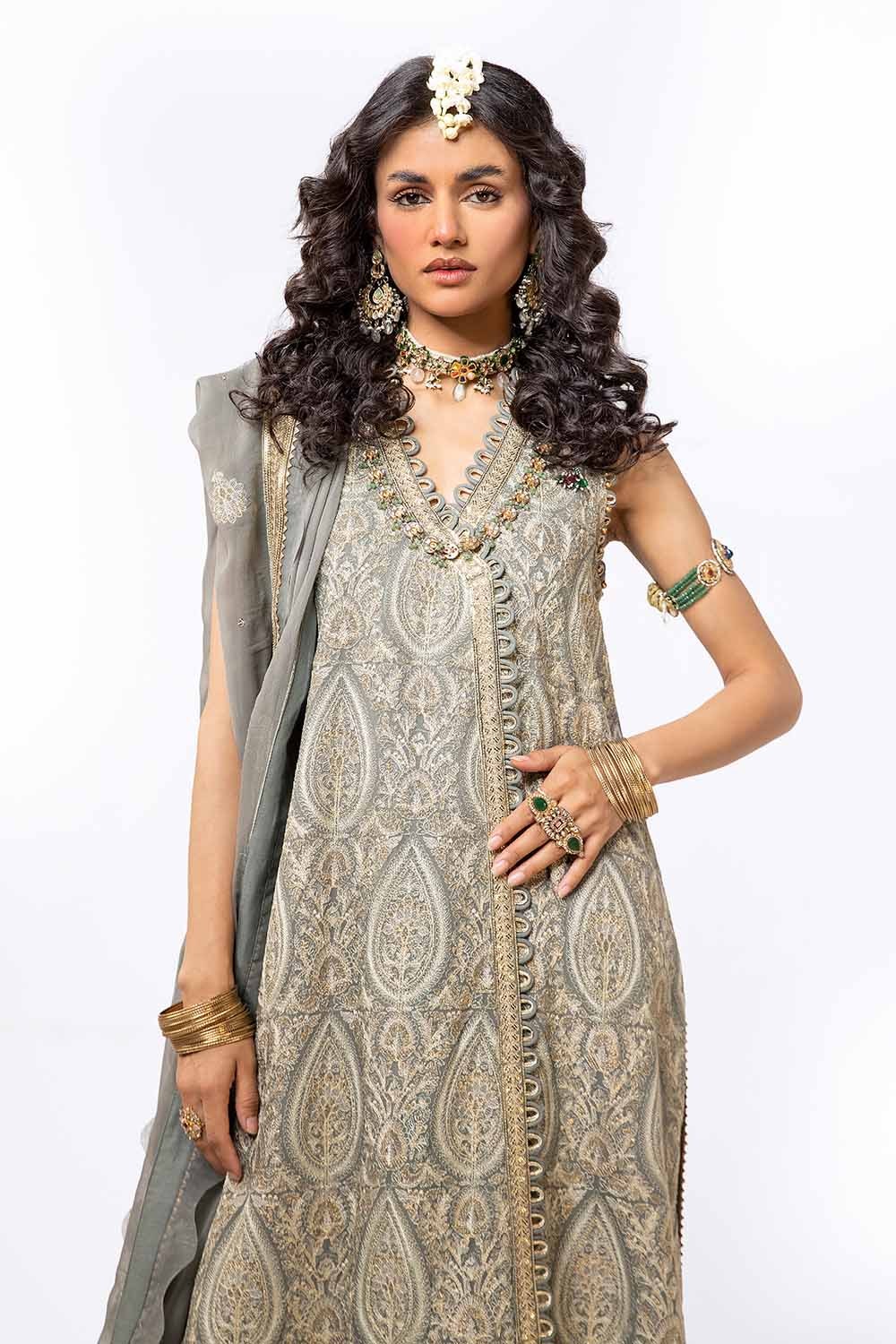 3 Piece Unstitched Embroidered Chiffon Suit with Zari Sequins Embroidered Chiffon Dupatta FE-42013