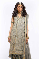 3 Piece Unstitched Embroidered Chiffon Suit with Zari Sequins Embroidered Chiffon Dupatta FE-42013