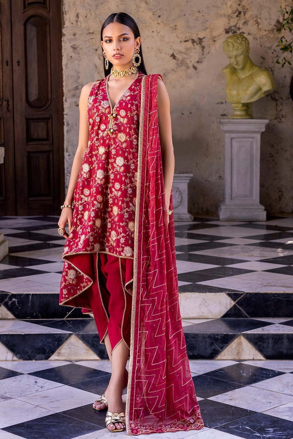 3 Piece Embroidered Chiffon Unstitched Suit with Embroidered Chiffon Dupatta FE-42035