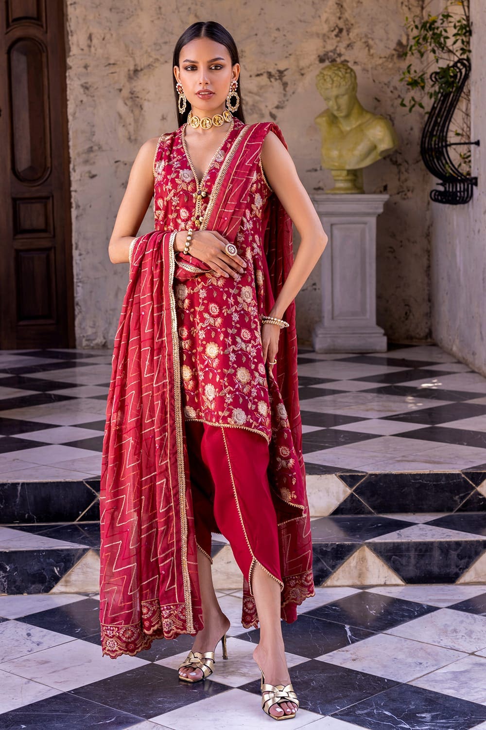 3 Piece Embroidered Chiffon Unstitched Suit with Embroidered Chiffon Dupatta