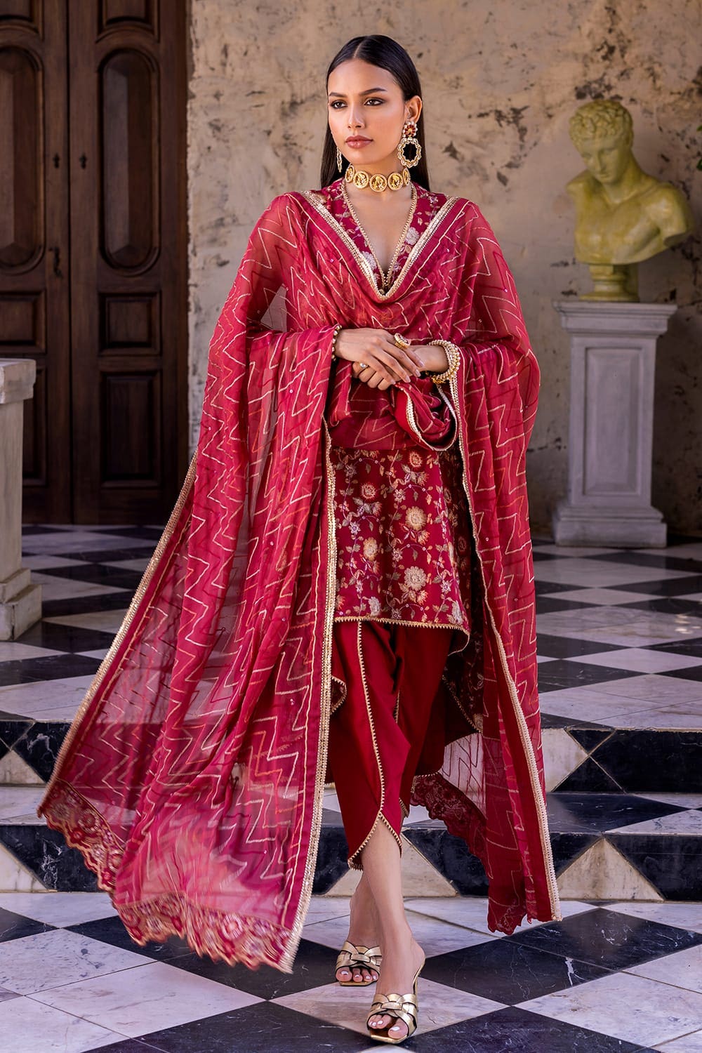 3 Piece Embroidered Chiffon Unstitched Suit with Embroidered Chiffon Dupatta