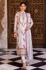 3 Piece Embroidered Paper Cotton Unstitched Suit with Embroidered Paper Cotton Dupatta FE-42064