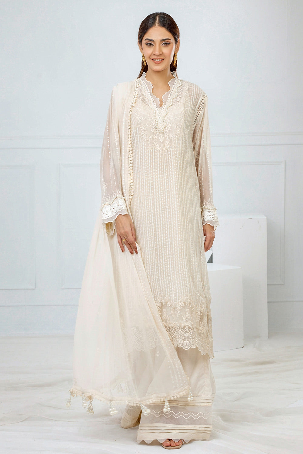 3 Piece Unstitched Embroidered Chiffon Suit with Embroidered Chiffon Dupatta FE-52074